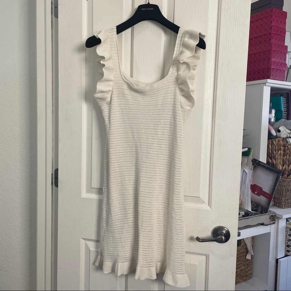 Nwt Anthropologie Ruffled Pointelle Mini Dress Off White Cream Summer spring - Picture 4 of 11